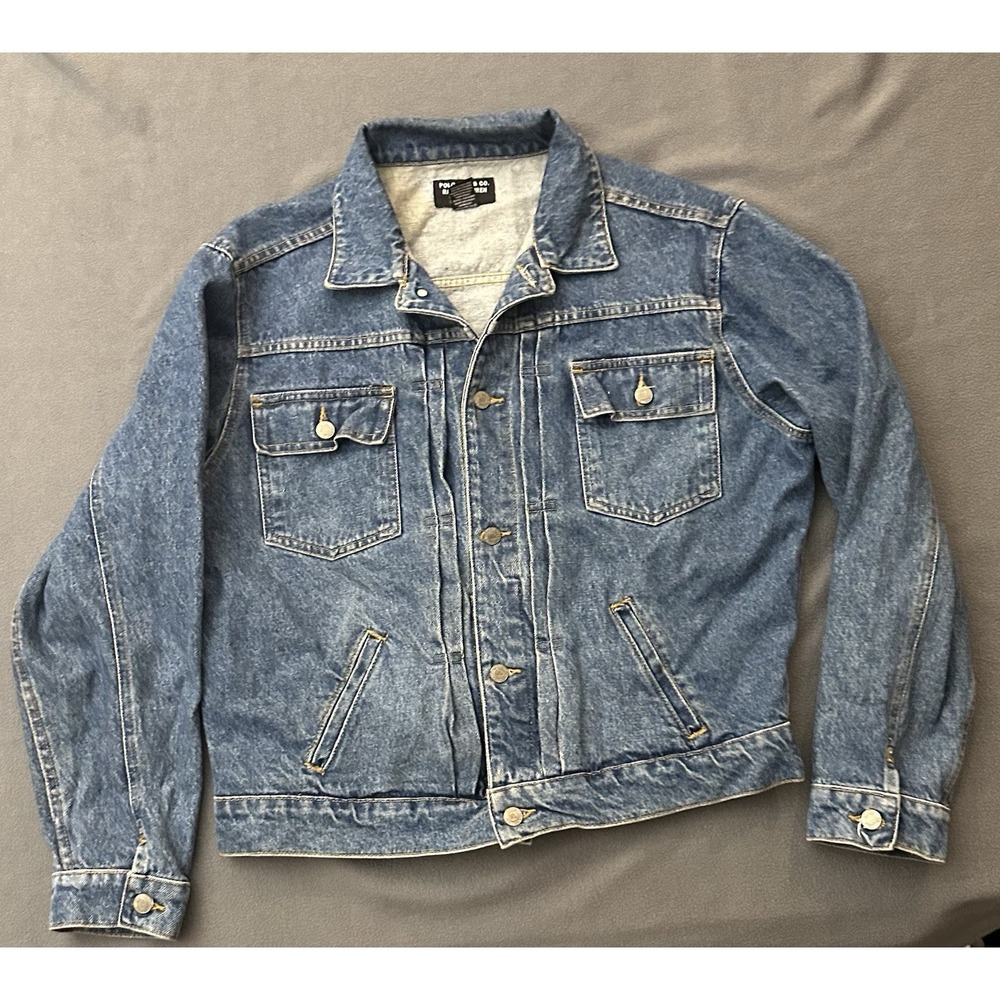 Vintage Polo Jeans Co Ralph Lauren Jacket Mens Large Blue Denim Military